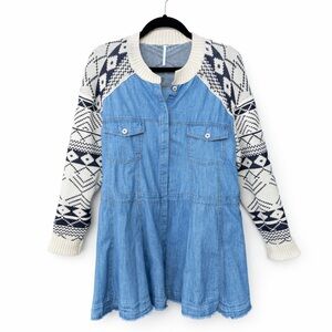 Free People Dominic Dress Denim Blue Jean Sweater Mini